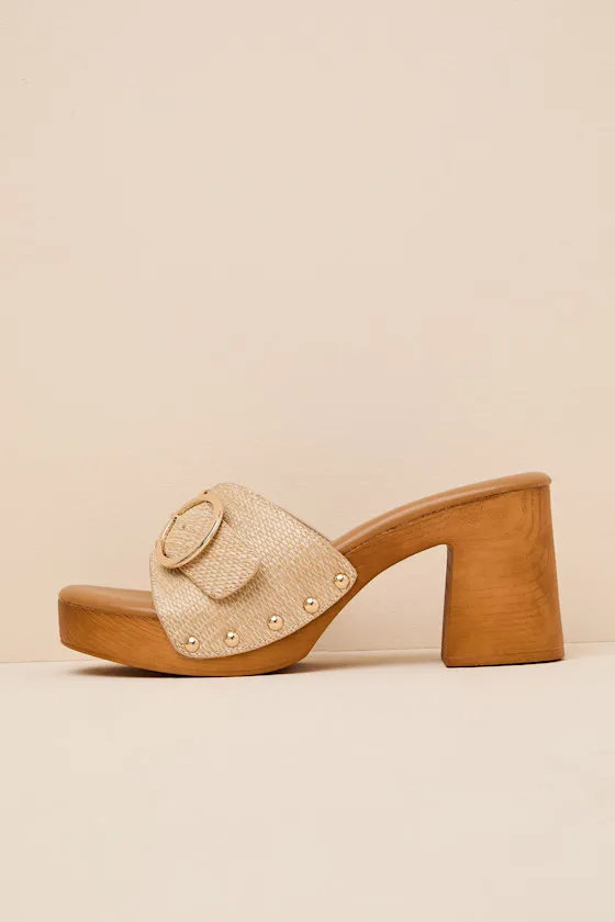 Joplin Beige Raffia Platform Slide Sandals sold by Lulus