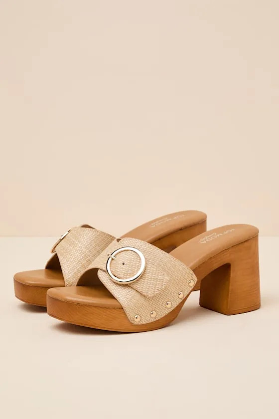 Joplin Beige Raffia Platform Slide Sandals sold by Lulus product image thumbnail 4