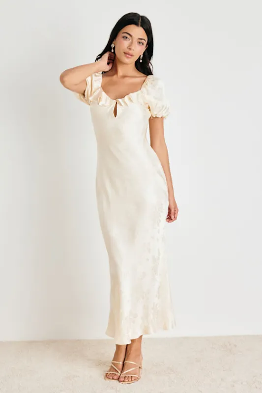Farina Cream Floral Jacquard Puff Sleeve Maxi Dress made by Lulus