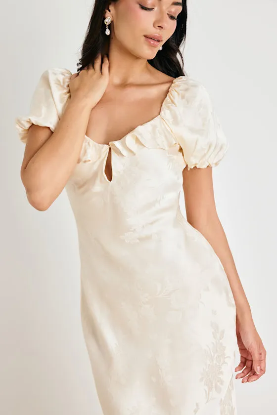 Farina Cream Floral Jacquard Puff Sleeve Maxi Dress sold by Lulus product image thumbnail 2