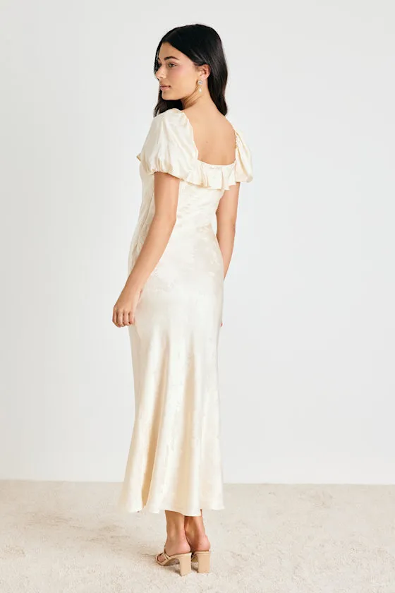 Farina Cream Floral Jacquard Puff Sleeve Maxi Dress sold by Lulus product image thumbnail 3