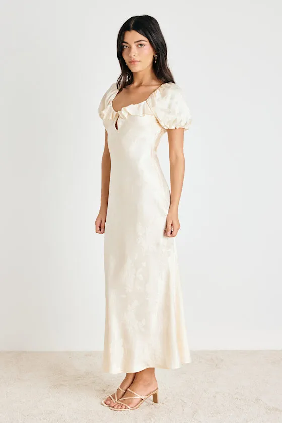 Farina Cream Floral Jacquard Puff Sleeve Maxi Dress sold by Lulus product image thumbnail 4