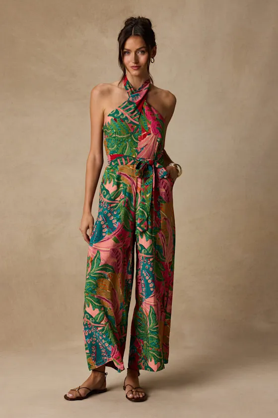 Mar Alto Pink Multi Leaf Print Wide-Leg Jumpsuit sold by Lulus product image thumbnail 2