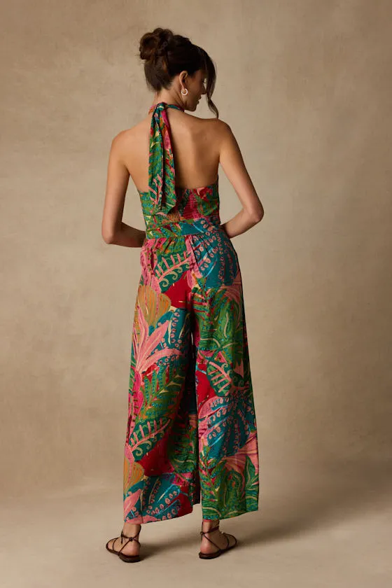 Mar Alto Pink Multi Leaf Print Wide-Leg Jumpsuit sold by Lulus product image thumbnail 3