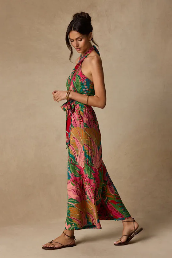 Mar Alto Pink Multi Leaf Print Wide-Leg Jumpsuit sold by Lulus product image thumbnail 4