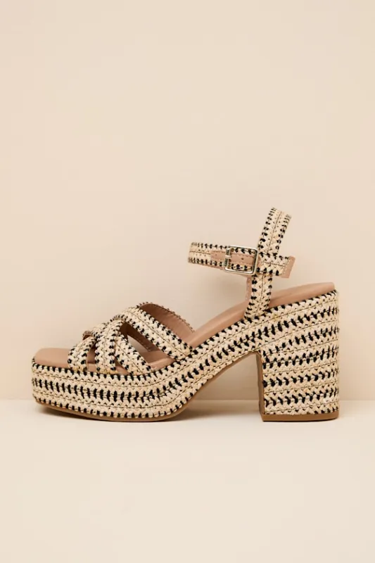 St. Barts Natural and Black Raffia Platform Sandals made by Madden Girl