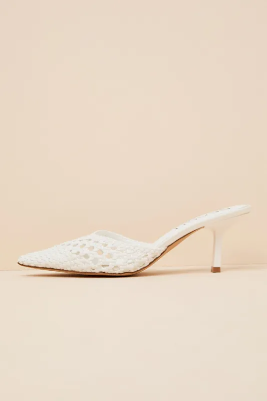 Tia White Woven Pointed-Toe Mule Pumps made by Coconuts by Matisse
