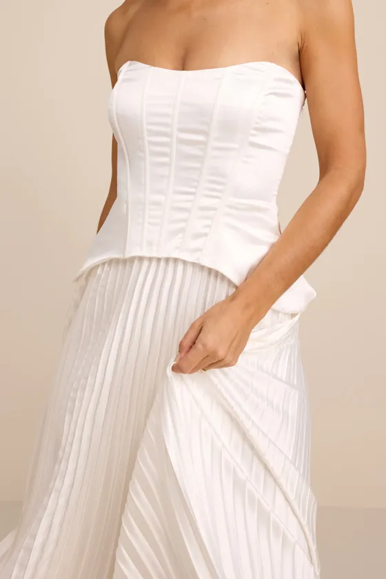 Dovey White Satin Pleated Maxi Dress sold by Lulus product image thumbnail 2