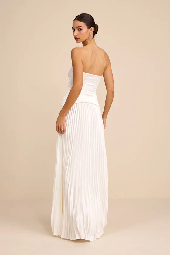 Dovey White Satin Pleated Maxi Dress sold by Lulus product image thumbnail 3
