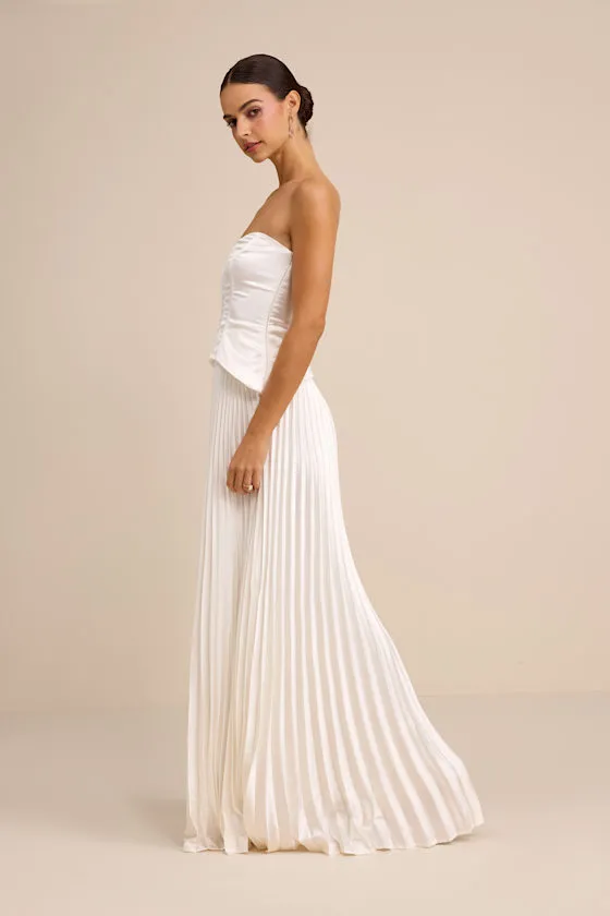 Dovey White Satin Pleated Maxi Dress sold by Lulus product image thumbnail 4