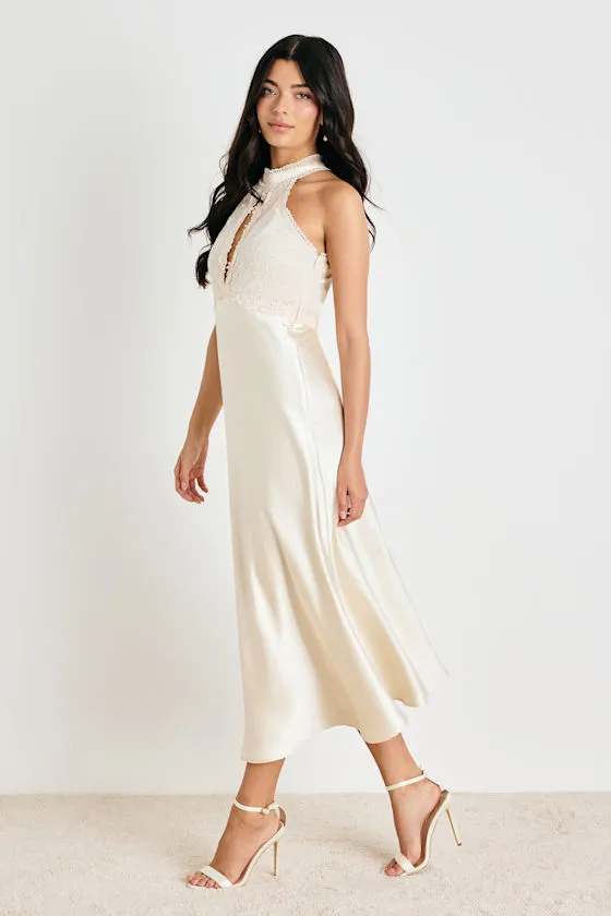 Jelani Ivory Satin Embroidered Midi Dress sold by Lulus product image thumbnail 2