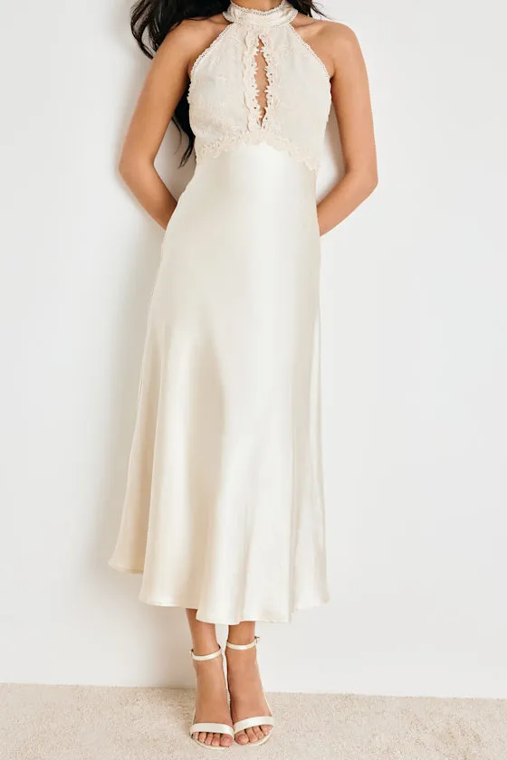 Jelani Ivory Satin Embroidered Midi Dress sold by Lulus product image thumbnail 3