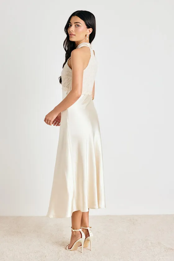 Jelani Ivory Satin Embroidered Midi Dress sold by Lulus product image thumbnail 4