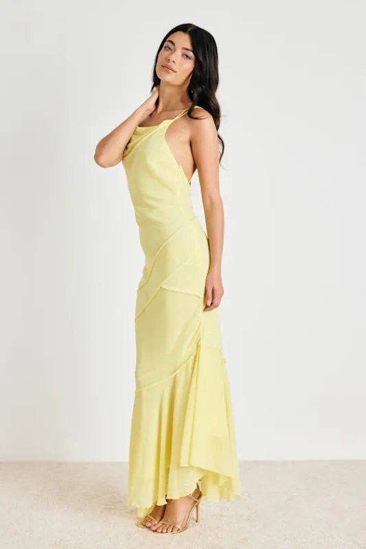 Lanista Light Yellow Strappy Asymmetrical Maxi Dress made by Lulus
