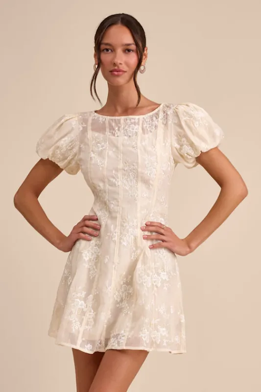 Elfrieda Cream Embroidered Puff Sleeve Mini Dress made by Lulus