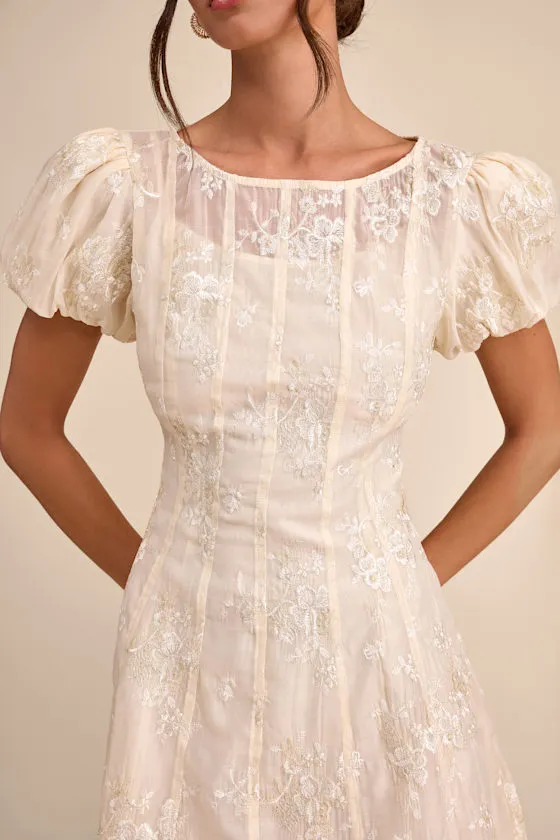 Elfrieda Cream Embroidered Puff Sleeve Mini Dress sold by Lulus product image thumbnail 2