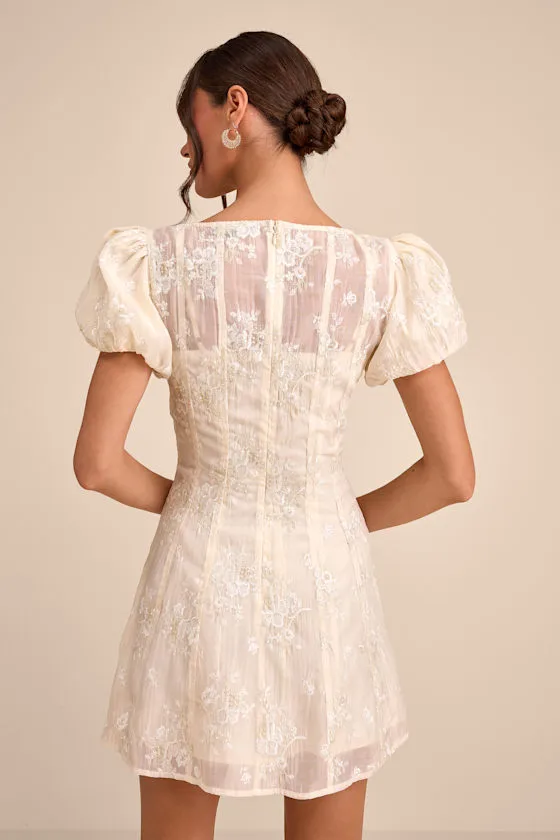Elfrieda Cream Embroidered Puff Sleeve Mini Dress sold by Lulus product image thumbnail 3