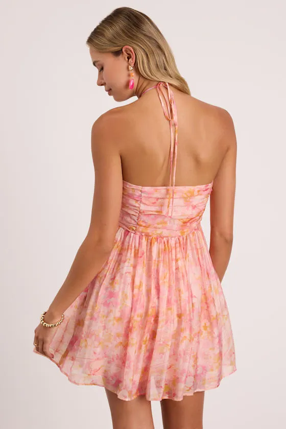 Kiele Pink Multi Abstract Lace-Up Mini Dress sold by Lulus product image thumbnail 3