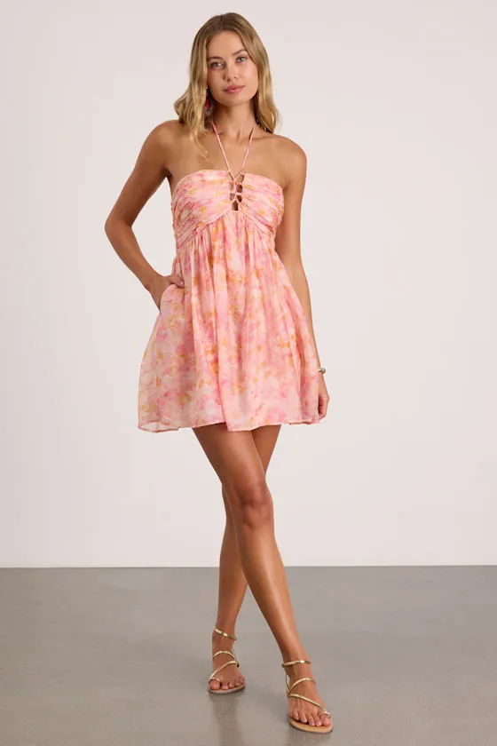 Kiele Pink Multi Abstract Lace-Up Mini Dress sold by Lulus product image thumbnail 4