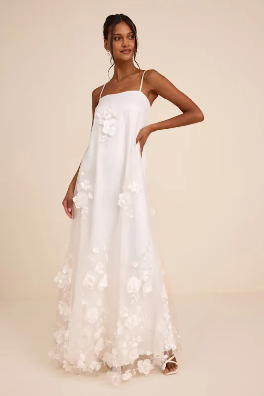 Allie White Floral Applique Shift Maxi Dress made by Lulus