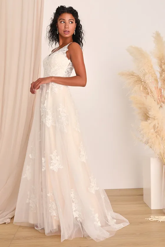 Enchanted Occasion White and Cream Embroidered Tulle Maxi Dress sold by Lulus product image thumbnail 3