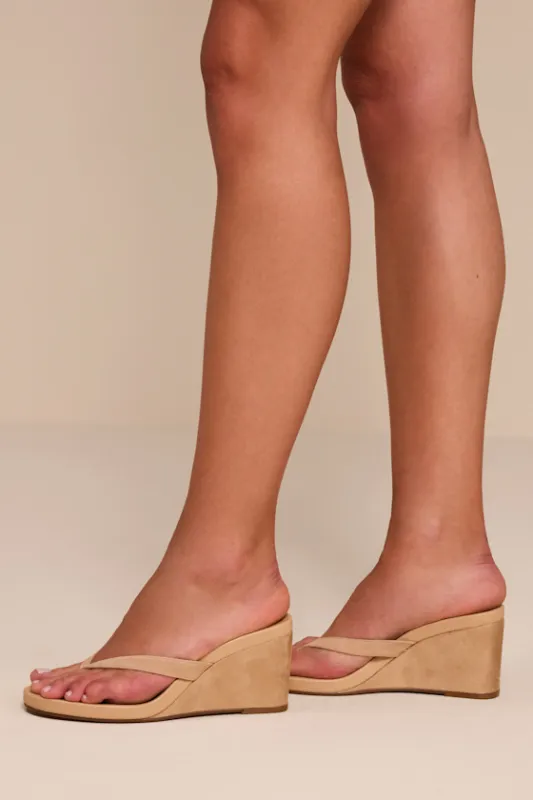 Playing Sand Suede Thong Wedge Sandals made by Steve Madden