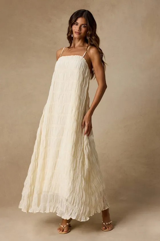Louisiana Ivory Smocked Shift Maxi Dress sold by Lulus