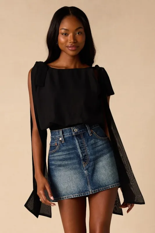 Leonie Black Tie-Strap Bodysuit made by Lulus