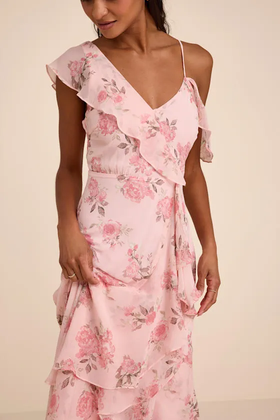 Velma Blush Floral Ruffled Asymmetrical Maxi Dress sold by Lulus product image thumbnail 2