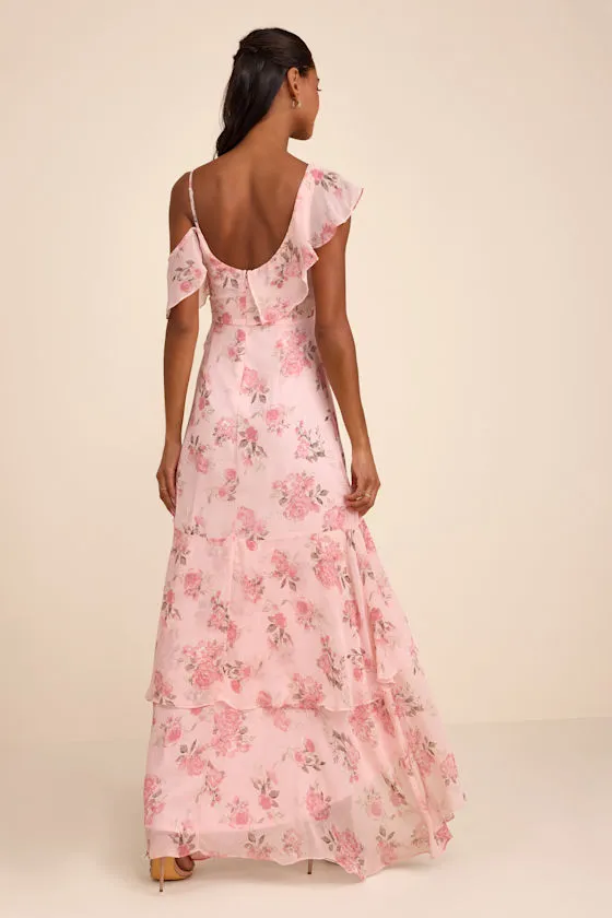 Velma Blush Floral Ruffled Asymmetrical Maxi Dress sold by Lulus product image thumbnail 3