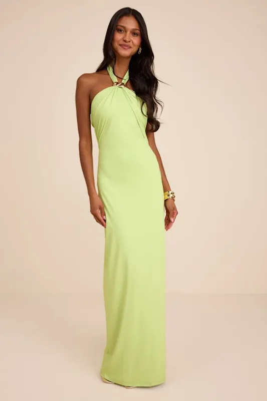 Pauline Lime Green Jersey Knit Halter Maxi Dress made by Lulus