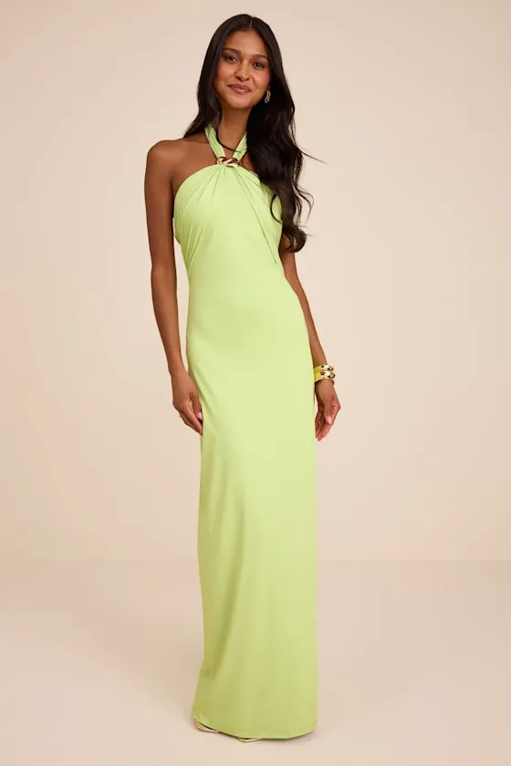 Pauline Lime Green Jersey Knit Halter Maxi Dress sold by Lulus