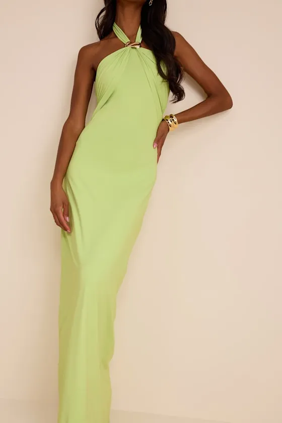 Pauline Lime Green Jersey Knit Halter Maxi Dress sold by Lulus product image thumbnail 2
