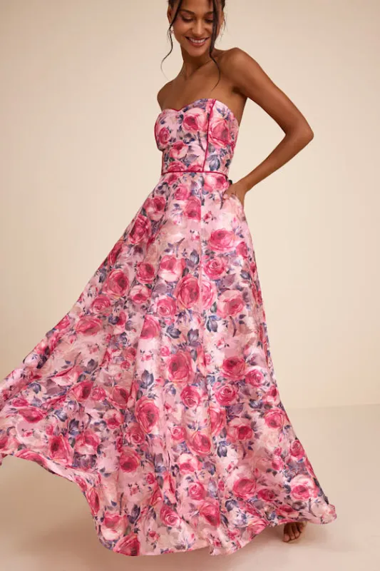 Avaia Pink Floral Strapless Maxi Dress made by Lulus