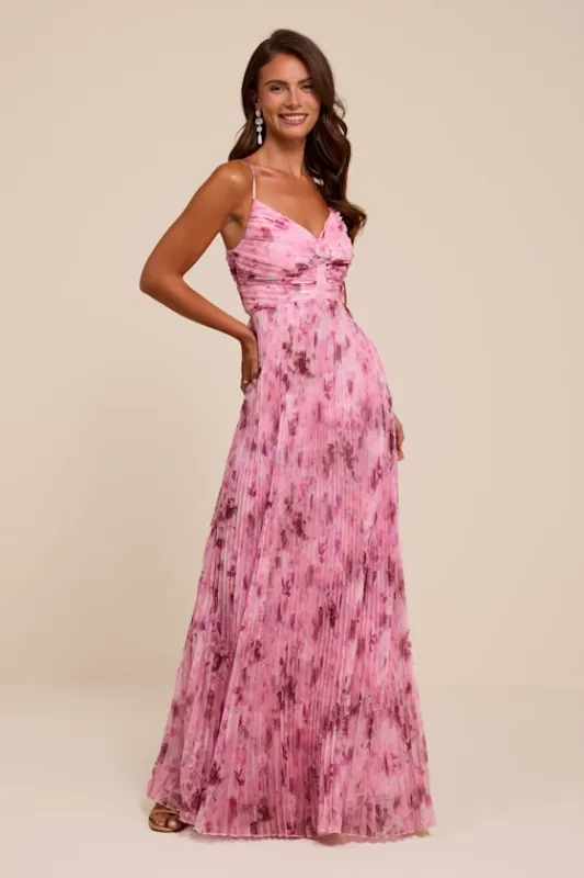 Whitley Light Pink Floral Pleated Sleeveless Maxi Dress made by Lulus