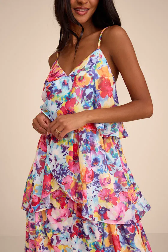 Mabelle Light Blue Multi Floral Tiered Maxi Dress sold by Lulus product image thumbnail 2