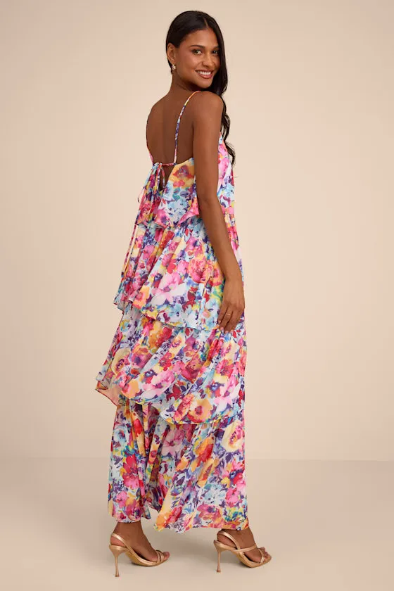 Mabelle Light Blue Multi Floral Tiered Maxi Dress sold by Lulus product image thumbnail 3