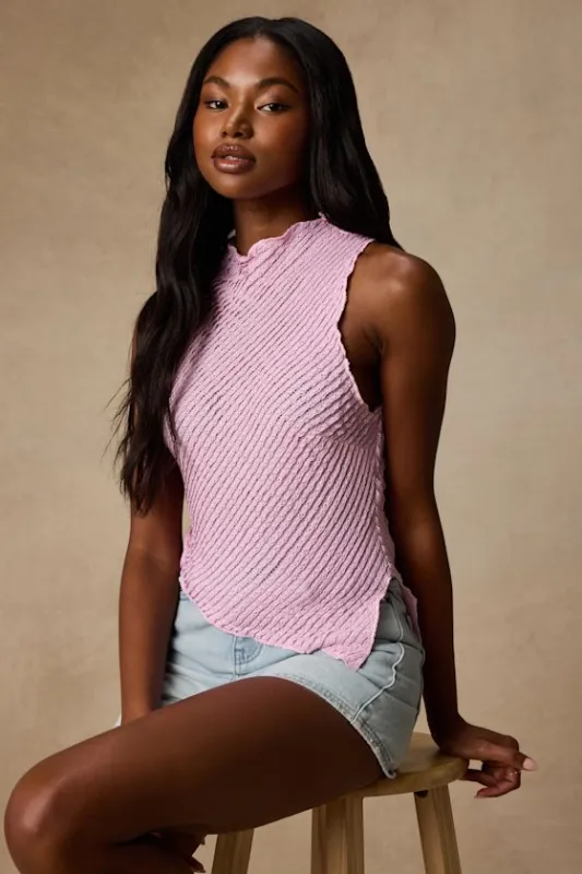 Kye Light Pink Crochet Lace Asymmetrical Tank Top made by Lulus