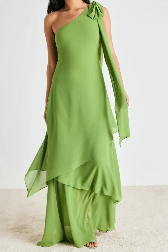 Camellia Bright Green One-Shoulder Bow Maxi Dress sold by Lulus product image thumbnail 2