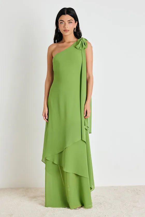 Camellia Bright Green One-Shoulder Bow Maxi Dress sold by Lulus product image thumbnail 4