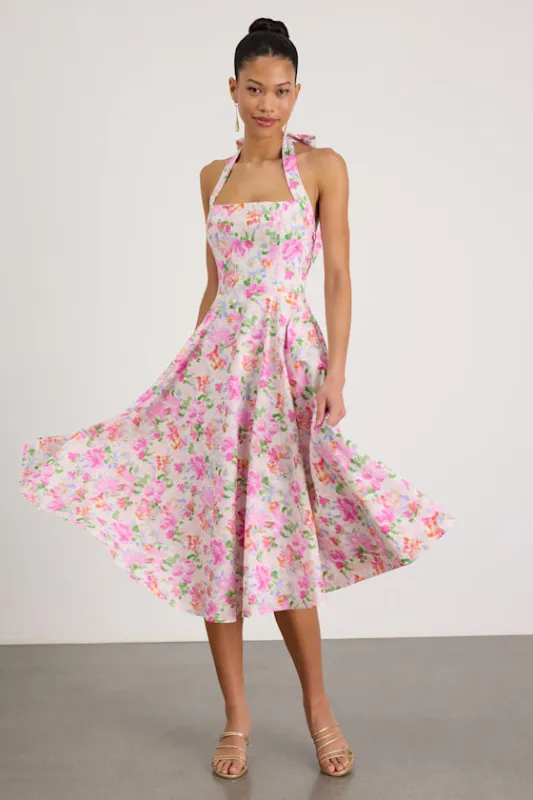 Amasha Ivory Multi Floral Halter Midi Dress made by Lulus