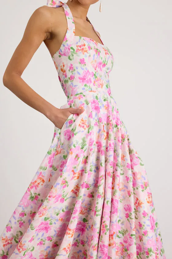 Amasha Ivory Multi Floral Halter Midi Dress sold by Lulus product image thumbnail 2
