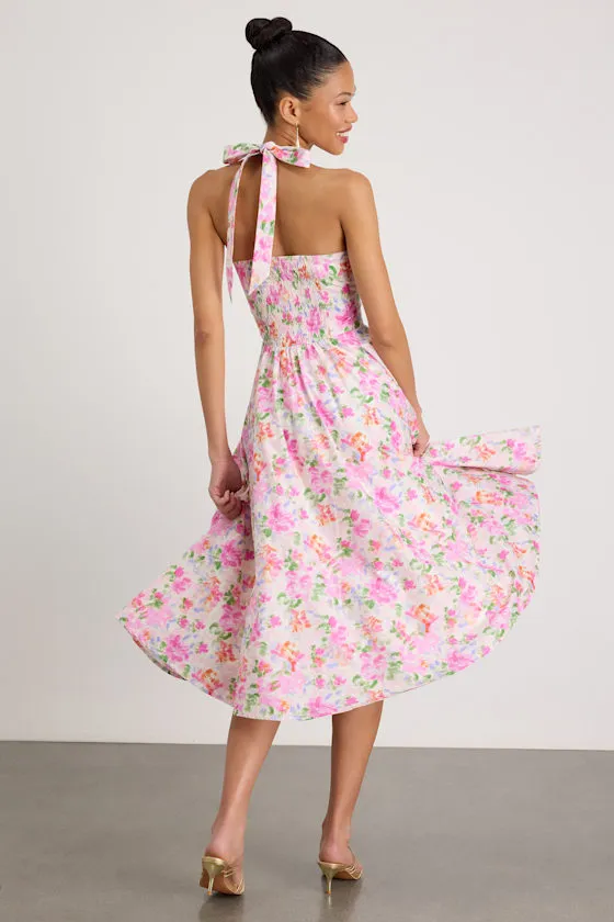 Amasha Ivory Multi Floral Halter Midi Dress sold by Lulus product image thumbnail 3