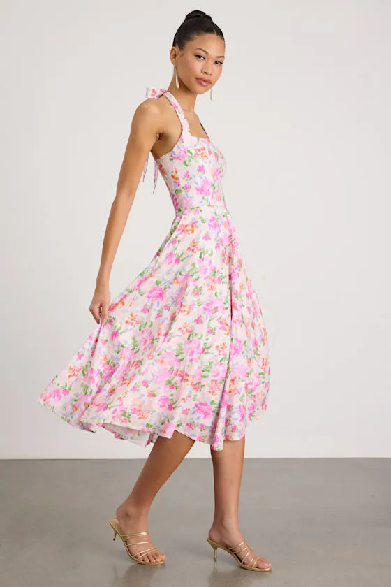 Amasha Ivory Multi Floral Halter Midi Dress sold by Lulus product image thumbnail 4