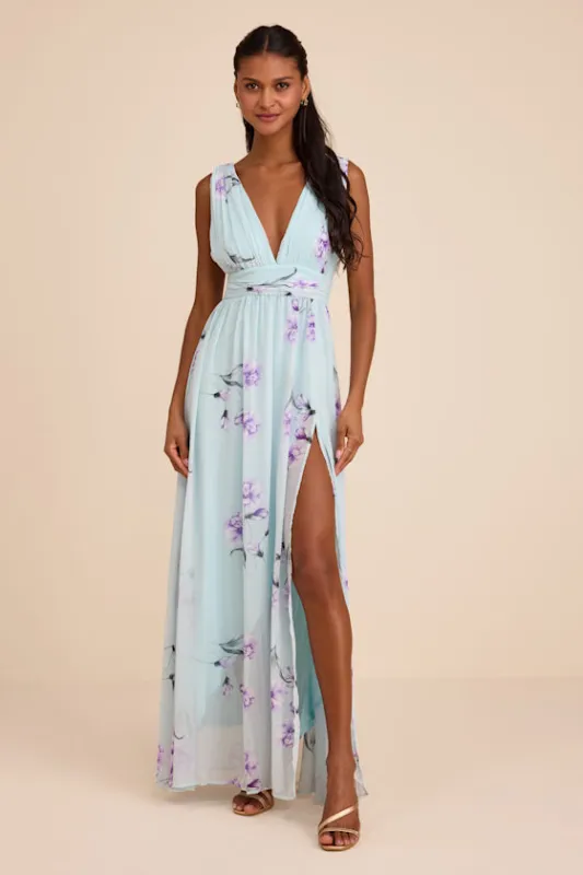 Garden Meandering Mint Blue Floral Print Maxi Dress made by Lulus
