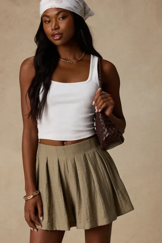 Madalina Olive Pleated High-Rise Mini Skirt made by Lulus
