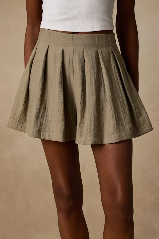 Madalina Olive Pleated High-Rise Mini Skirt sold by Lulus product image thumbnail 3