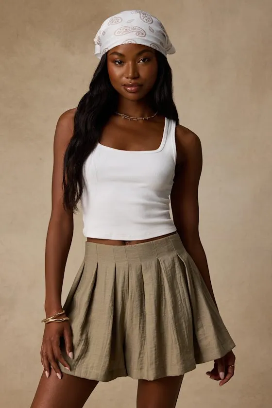 Madalina Olive Pleated High-Rise Mini Skirt sold by Lulus product image thumbnail 4