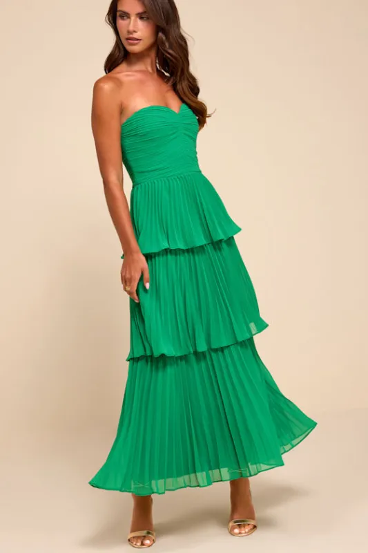 Seriously Sensational Green Strapless Tiered Midi Dress made by Lulus