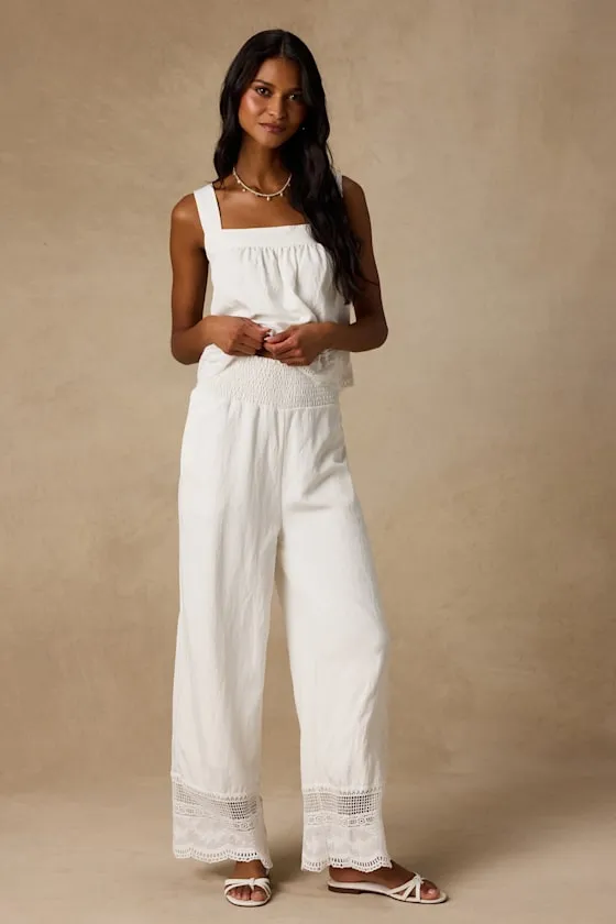 Parisa White Cotton Crochet Lace Wide-Leg Pants sold by Lulus
